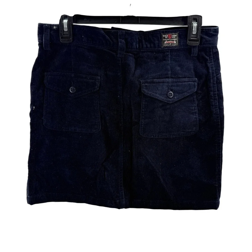 Ralph Lauren Sport Navy Blue Corduroy Mini Skirt Polo Chino‎ Womens 6 NEW 31x16